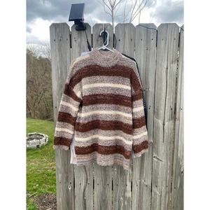 Universal Thread Womens Striped Boucle Knit Mock Neck Sweater Brown Cream Small